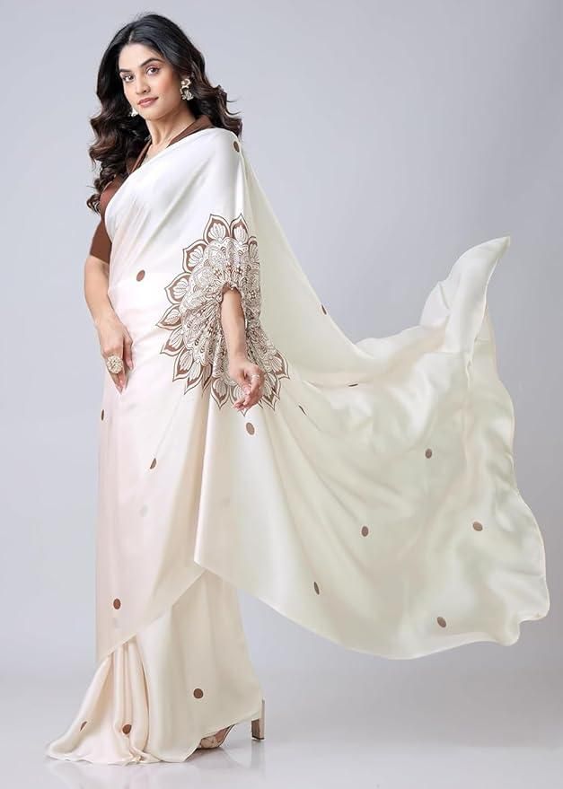 Elegant Satin Silk Printed Kaftan Saree  - DealHut
