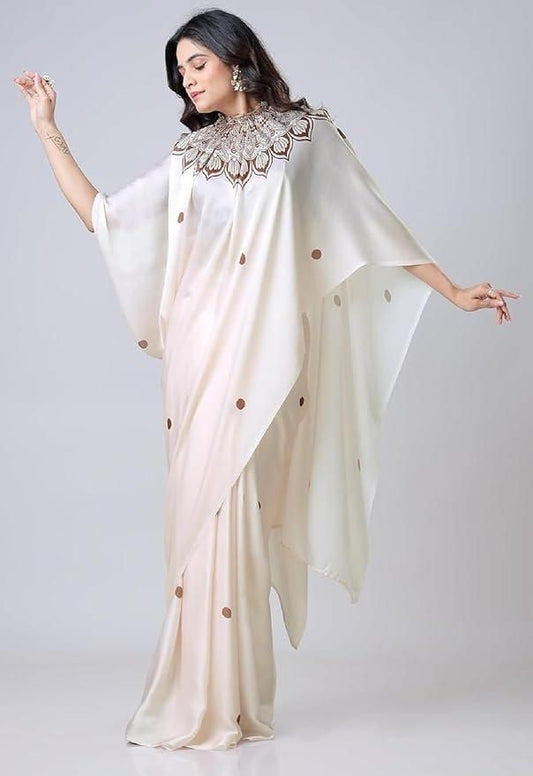 Elegant Satin Silk Printed Kaftan Saree  - DealHut